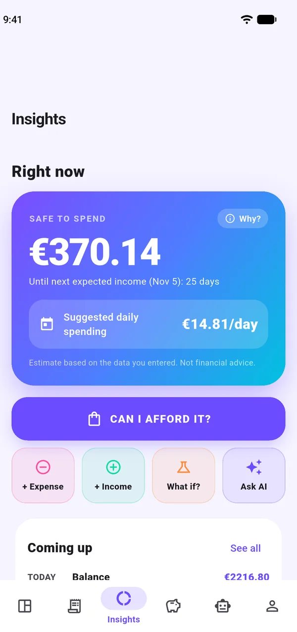 Budget Lover safe to spend screen